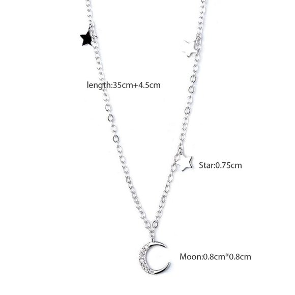 *925 Sterling Silver Diamond Moon Star Necklace E1 - Picture 3 of 14